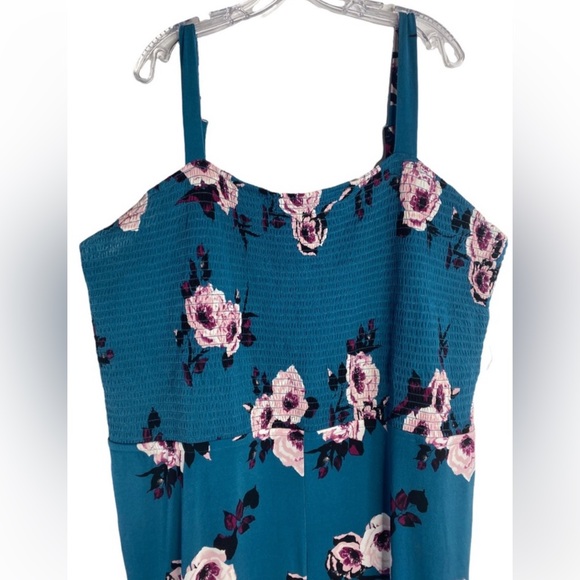 Lane Bryant Plus Size 26/28 Blue & Pink Spring Summer Floral Wide Leg Jumpsuit - Picture 4 of 5